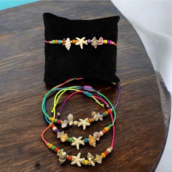 Colorful Starfish Shell Beaded String Charm Bracelet Adjustable Summer Beach - Picture 2 of 3